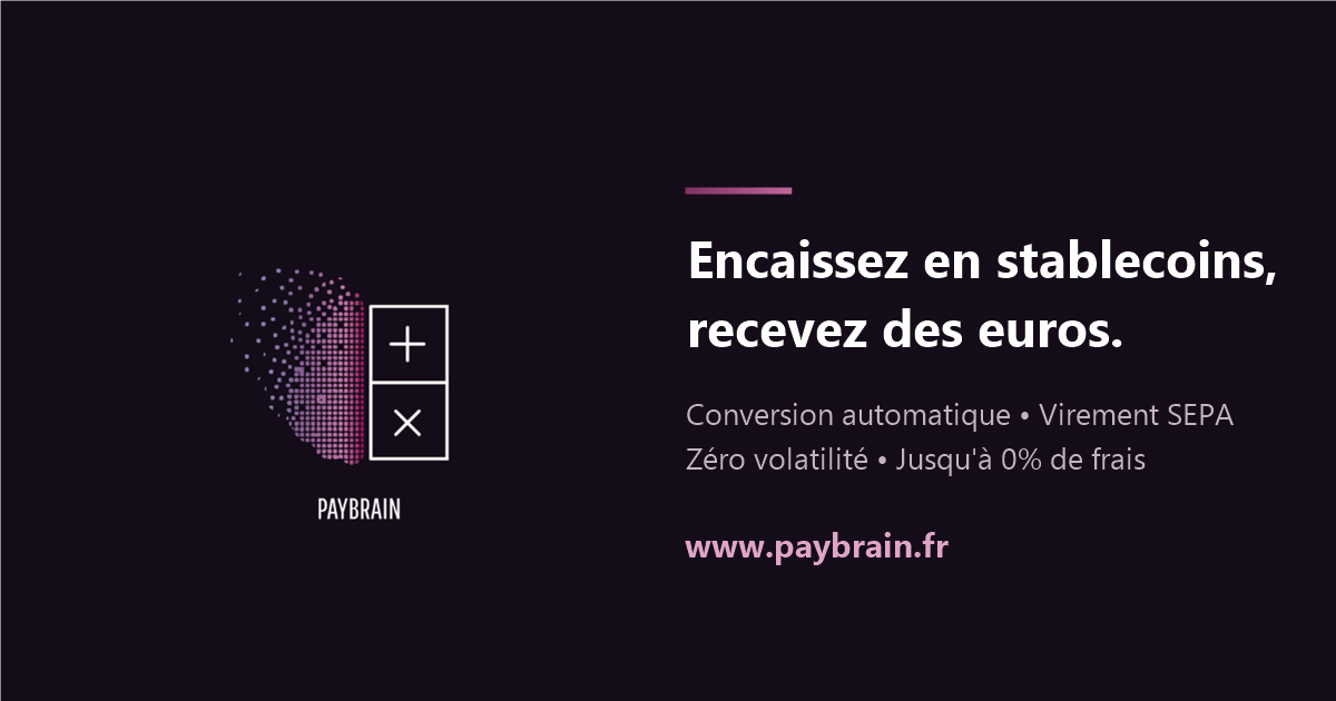 Logo PayBrain et texte promotionnel sur la droite indiquant l’offre d’encaissement en euros.
